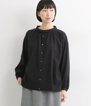 コットンカシミヤちび襟ブラウス(ブラック-ONESIZE)