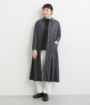 Aラインシャツワンピース(デニム-ONESIZE)