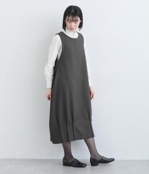 フォーマル裾タックコクーンワンピース(チャコールグレー-F)