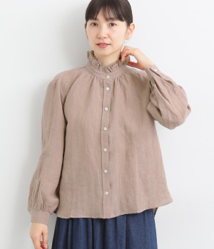 【新品】nous rendent heureux フレンチリネン ネックブラウス フレンチリネンフラワーネックブラウス（nous rendent heureux