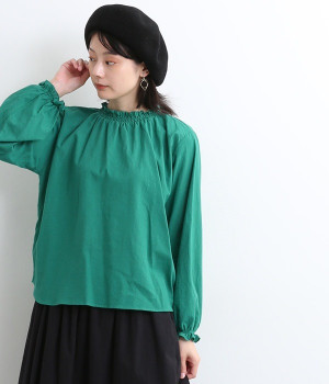 東炊きローンシャーリングブラウス(グリーン-ONESIZE)
