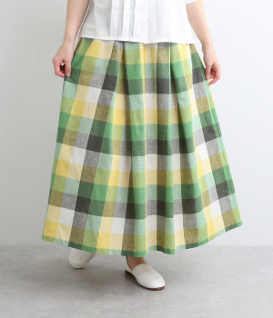前後タックブロックチェックスカート(グリーンチェック-ONESIZE)