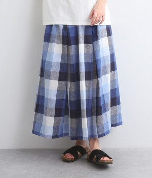 前後タックブロックチェックスカート(ブルーチェック-ONESIZE)