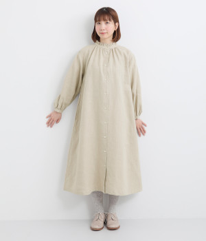 リネン襟フリルワンピース(ナチュラル-ONESIZE)