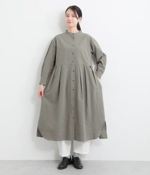 リネンバンドカラーワンピース(スモーキーリーフ-ONESIZE)