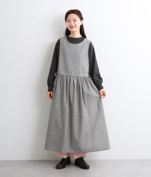 コットンリネンエプロンワンピース(ギンガム-ONESIZE)