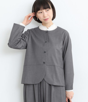 ラウンドカラージャケットブラウス(グレー-ONESIZE)