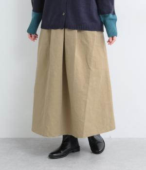 コットンリネンナイロンベルト付きタックスカート