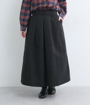 コットンリネンナイロンベルト付きタックスカート(ブラック-F)