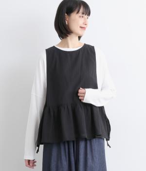 コットンリネンエプロンベスト(ブラック-F)