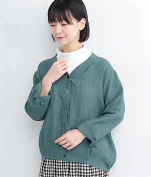 リネン後バルーン長袖カーディガン