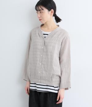 リネン後バルーン長袖カーディガン(ライトグレー-F)