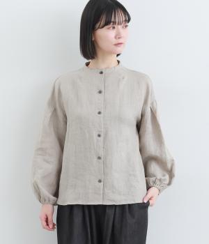 リネンボトルネック長袖ブラウス(ナチュラル-F)