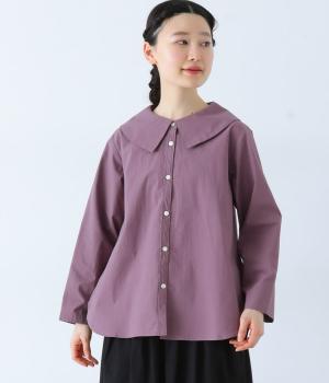 BIGカラーフレアーコットンブラウス(アッシュパープル-F)