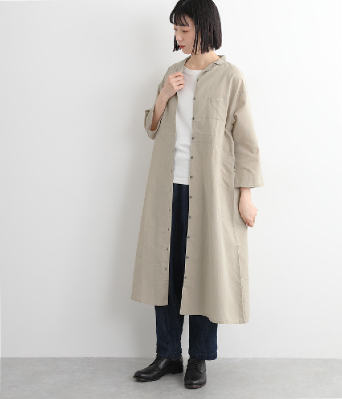 確認画像】インドコットンリネン綿麻ブレンドコートドットミックスデザイン