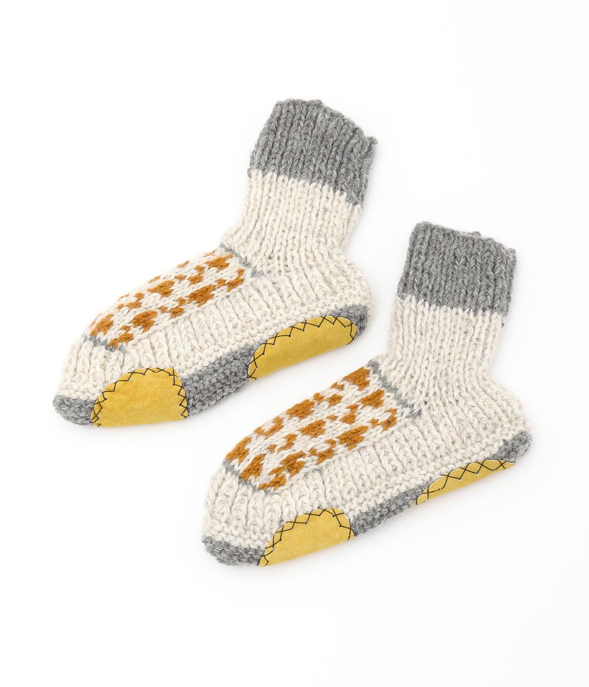 手編みウール満ち欠けルームシューズ(ホワイト-ONESIZE)