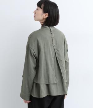 Wガーゼスタンドネックレイヤートップス