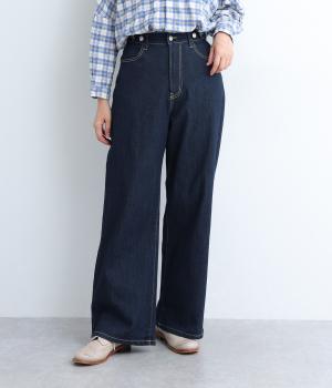 わがままフィットデニムワイドパンツ(ネイビー-L)