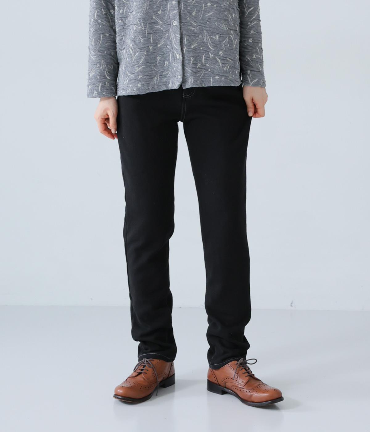 発熱裏シャギーニットデニムスキニーパンツ(ウォッシュブラック-M)