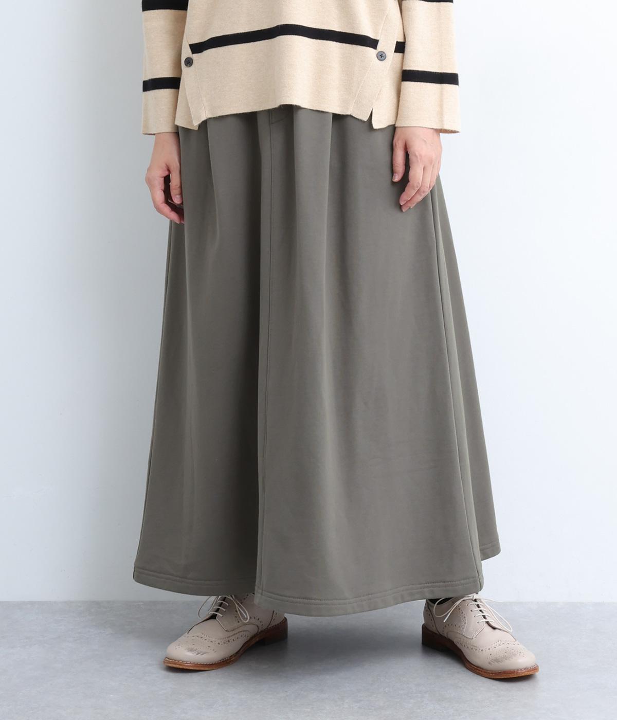 スウェットフレアースカート(カーキ-M)
