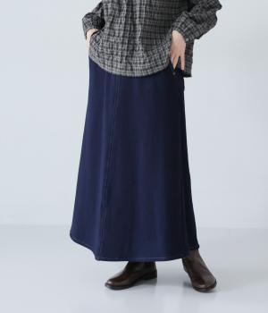 裏シャギーニットデニムスカート(ワンウォッシュ-L)