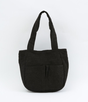 ブラッシュドリネン　スモールラウンドトート/E7500(ブラック-ONESIZE)