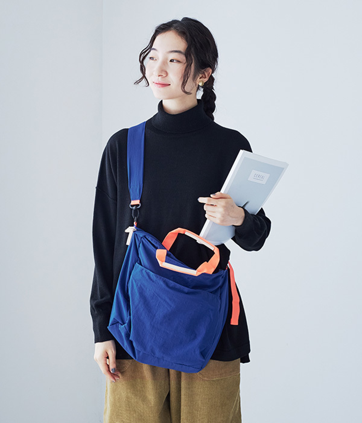 10ポケットインサイドプリント　２WAYトート/E7633(ブルー×コーラルオレンジ-ONESIZE)