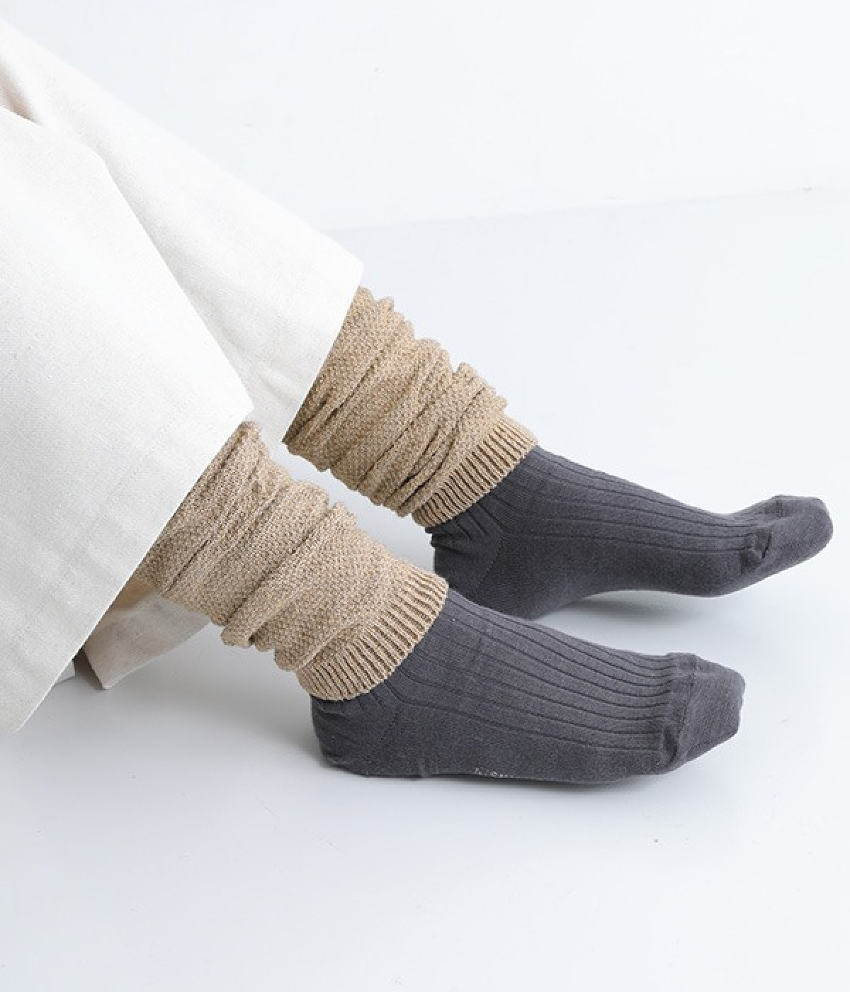 ヤクとオーガニックコットン　鹿の子編みレッグウォーマー(ブラウン-ONESIZE)