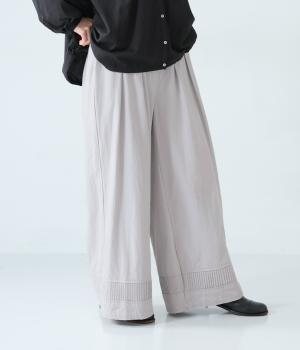裾ピンタックワイドパンツ(ライトグレー-F)