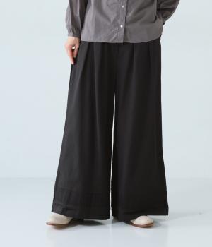 裾ピンタックワイドパンツ(ブラック-F)