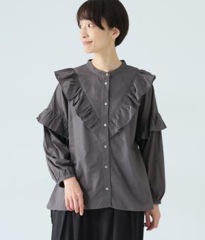 フリルワークブラウス(チャコール-F)
