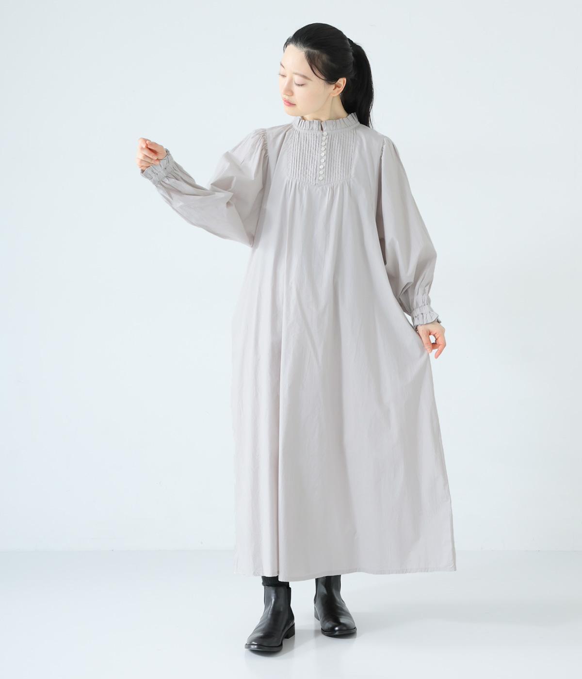 ブザムピンタックスモックワンピース(ライトグレー-F)