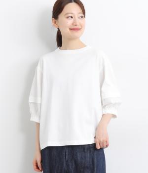 コットンリネン袖切替バルーンスリーブプルオーバー(オフホワイト-ONESIZE)