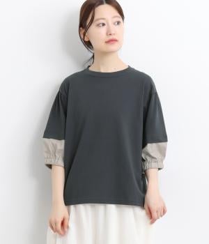 コットンリネン袖切替バルーンスリーブプルオーバー(チャコール-ONESIZE)