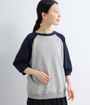 40/20ミニ裏毛ボリュームスリーブラグラン(ヘザーグレー×ネイビー-F)