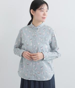 60ローンイヌ・ネコ柄長袖レギュラーシャツ