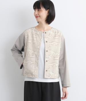 ツイルストレッチジャカードクルーネックジャケット