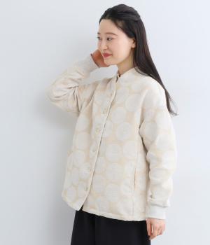 シェニール柄府ドット柄ハイネックラインジャケット