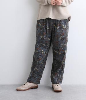コットンビエラ起毛植物柄イージーペグトップパンツ(ネイビー-F)