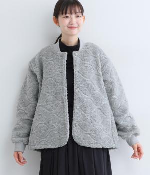 ヴィンテージシープボアキルトリブネックワークジャケット(グレー-F)