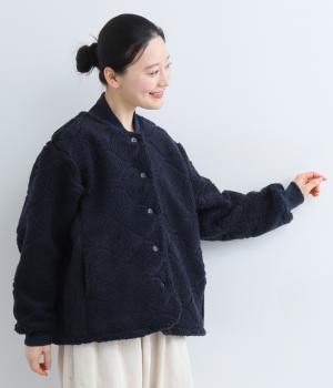 ヴィンテージシープボアキルトリブネックワークジャケット(ネイビー-F)