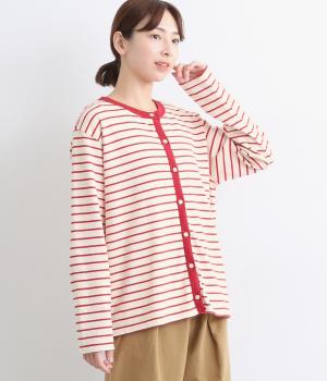 コットントリミング長袖カーディガン