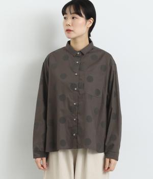コットンブロードムース加工ドット柄長袖ワークシャツ