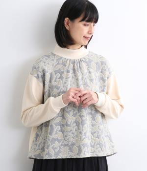 裏毛モックネックプルオーバー(ナチュラル×グレー-F)