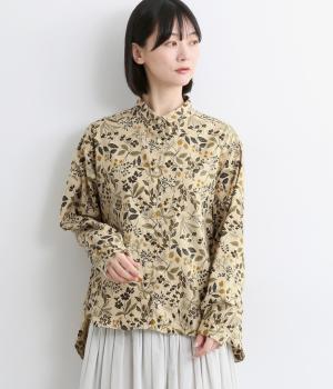 コットンビエラ起毛植物柄ワークシャツ