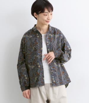 コットンビエラ起毛植物柄ワークシャツ(ネイビー-F)