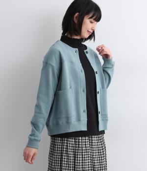 コットン裏毛クルーネックカーディガン