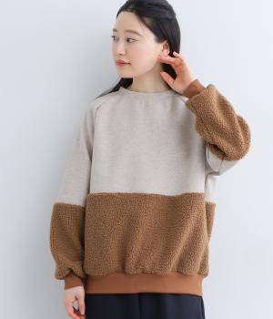 ダブルジャージーバイカラープルオーバー(トップベージュ×ブラウン-F)