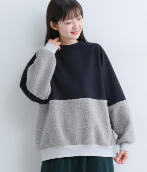 ダブルジャージーバイカラープルオーバー(ネイビー×グレー-F)