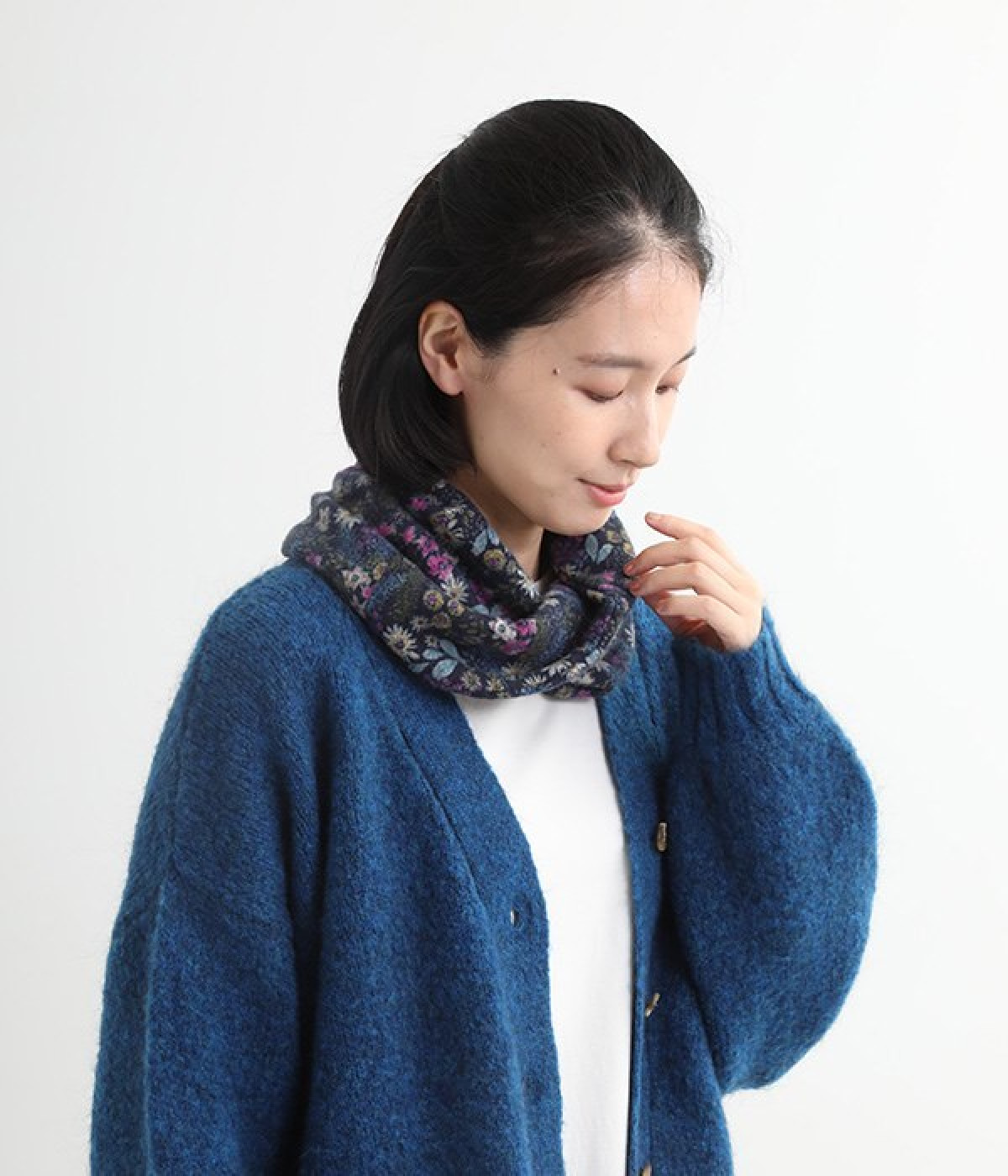 小花柄スヌード(ネイビー-ONESIZE)